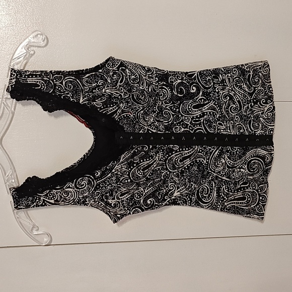 Black and White Paisley Lace Corsette style Tank Top - Picture 2 of 6